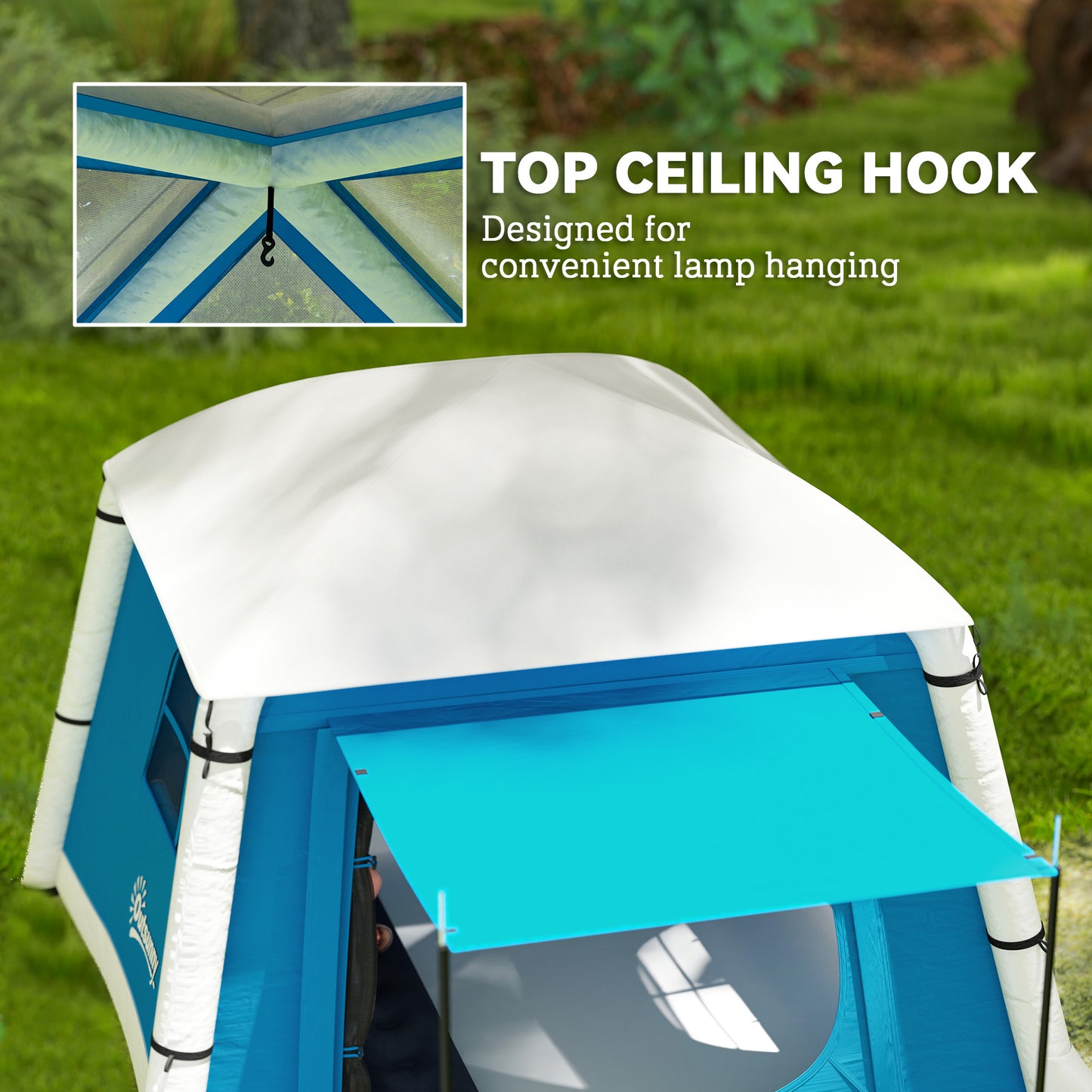 Outsunny Inflatable Camping Tent with Hand Pump, Easy Setup for 1/2 Person, Waterproof and Windproof with Carry Bag, Light Blue/Grey