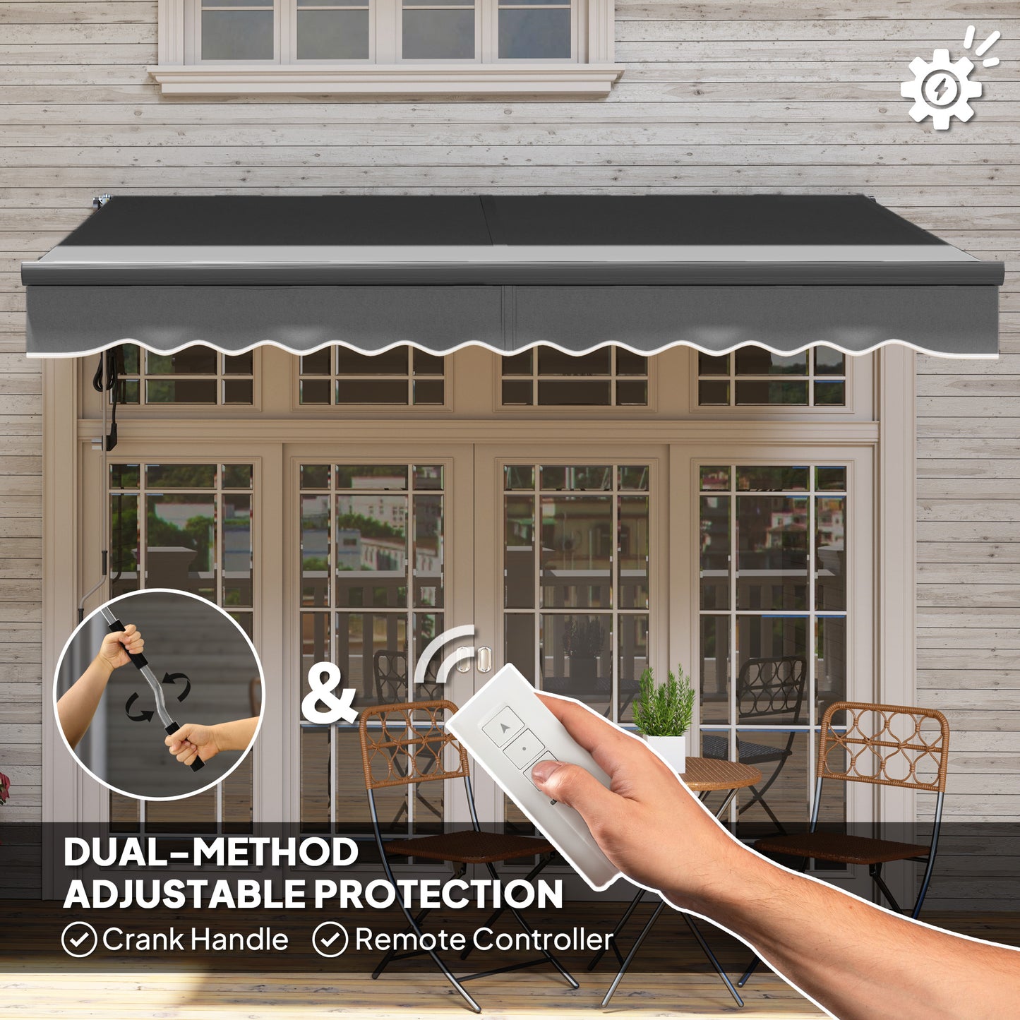 Outsunny Electric Awning, Remote Control, 3x2.5m, Aluminum Frame, DIY Retractable UV30+ Sun Shade Canopy for Patio/Garden, Dark Grey