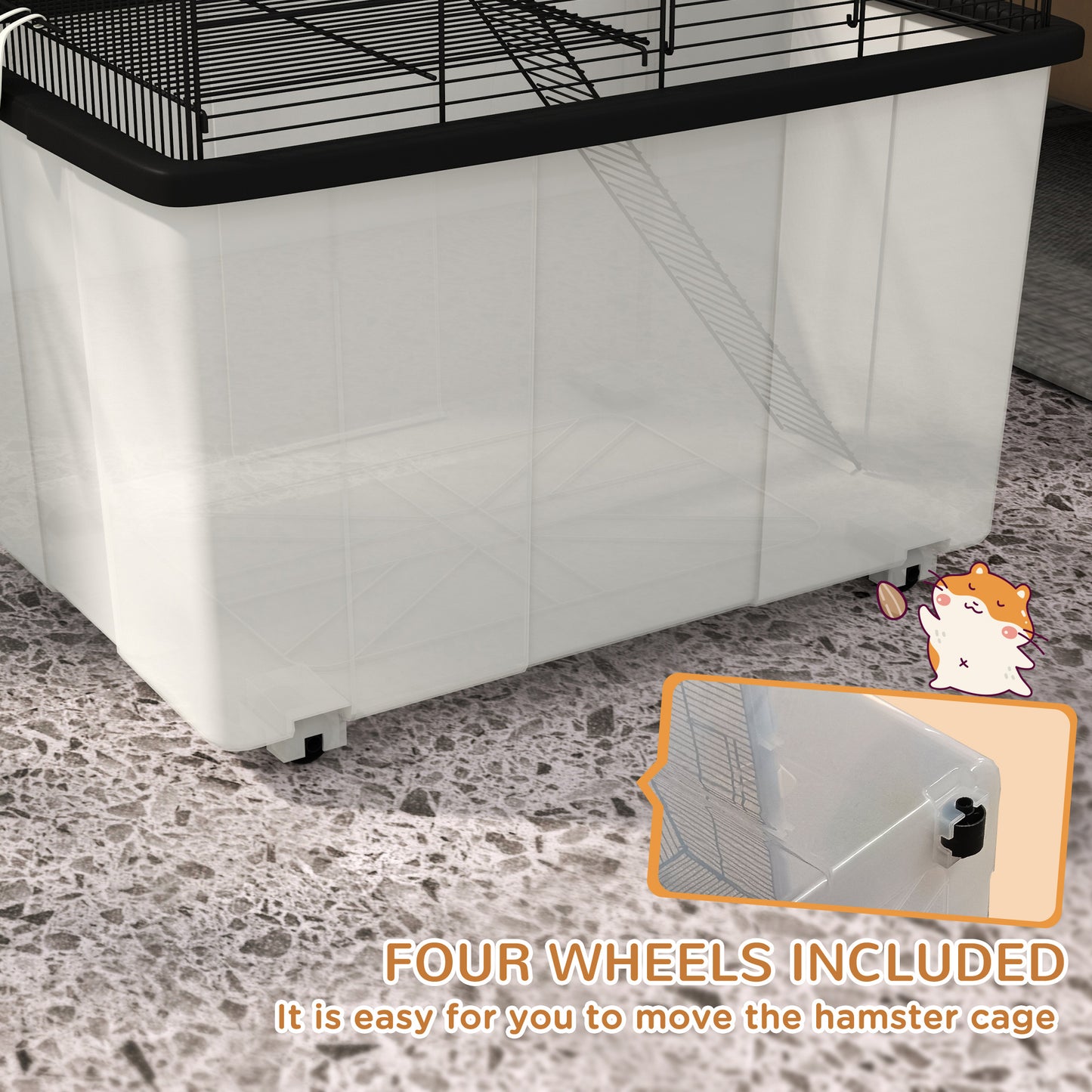 PawHut Two-Tier Gerbil Cage Hamster Cage for Dwarf Hamster Syrian Hamster w/ Wheels Deep Bottom Food Dish Water Bottle