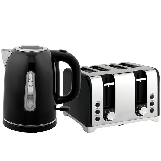 HOMCOM Kettle & Toaster Set: 1.7L 3000W Rapid Boil Jug with Strix Thermostat, Limescale Filter; 4 Slice Toaster, 7 Browning Controls, Crumb Tray, Black