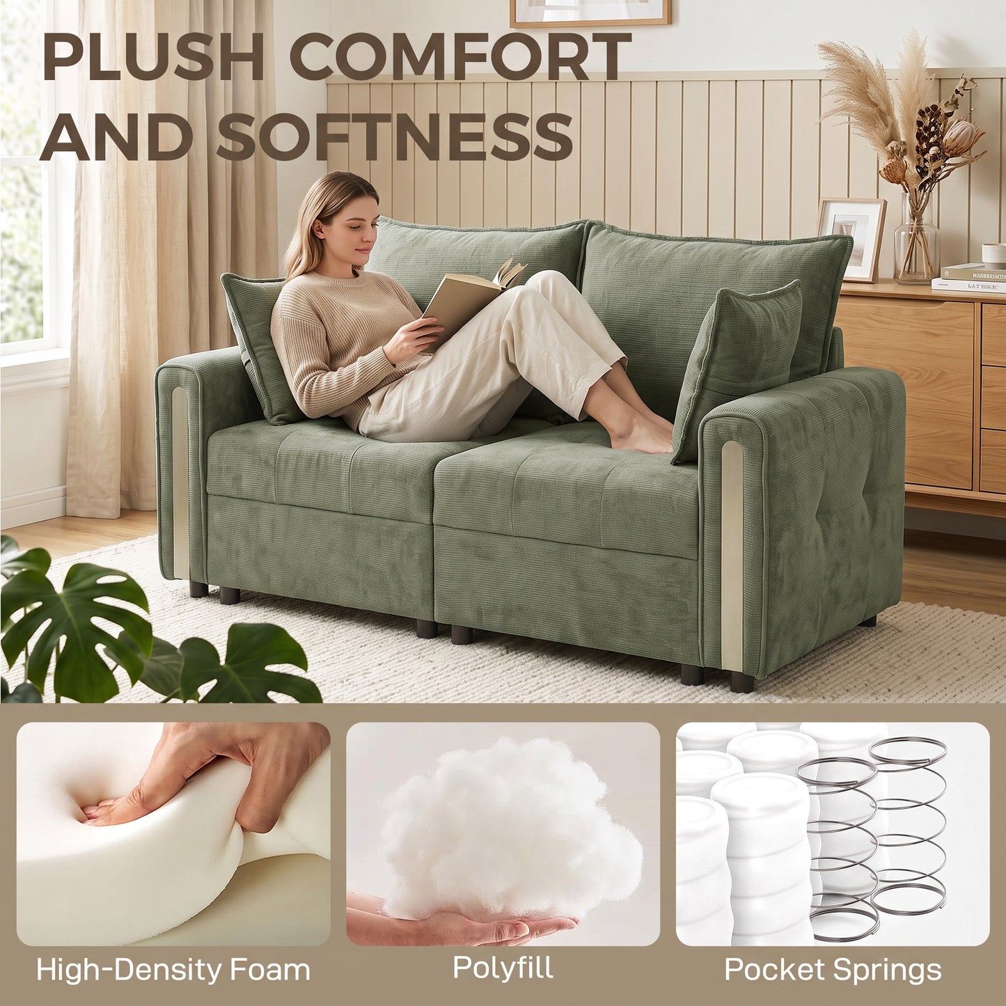 HOMCOM 2 Seater Sofa with Lift-Up Storage, 168 cm Comfy Velvet Small Couch with Wide Deep Seat, Dark Green