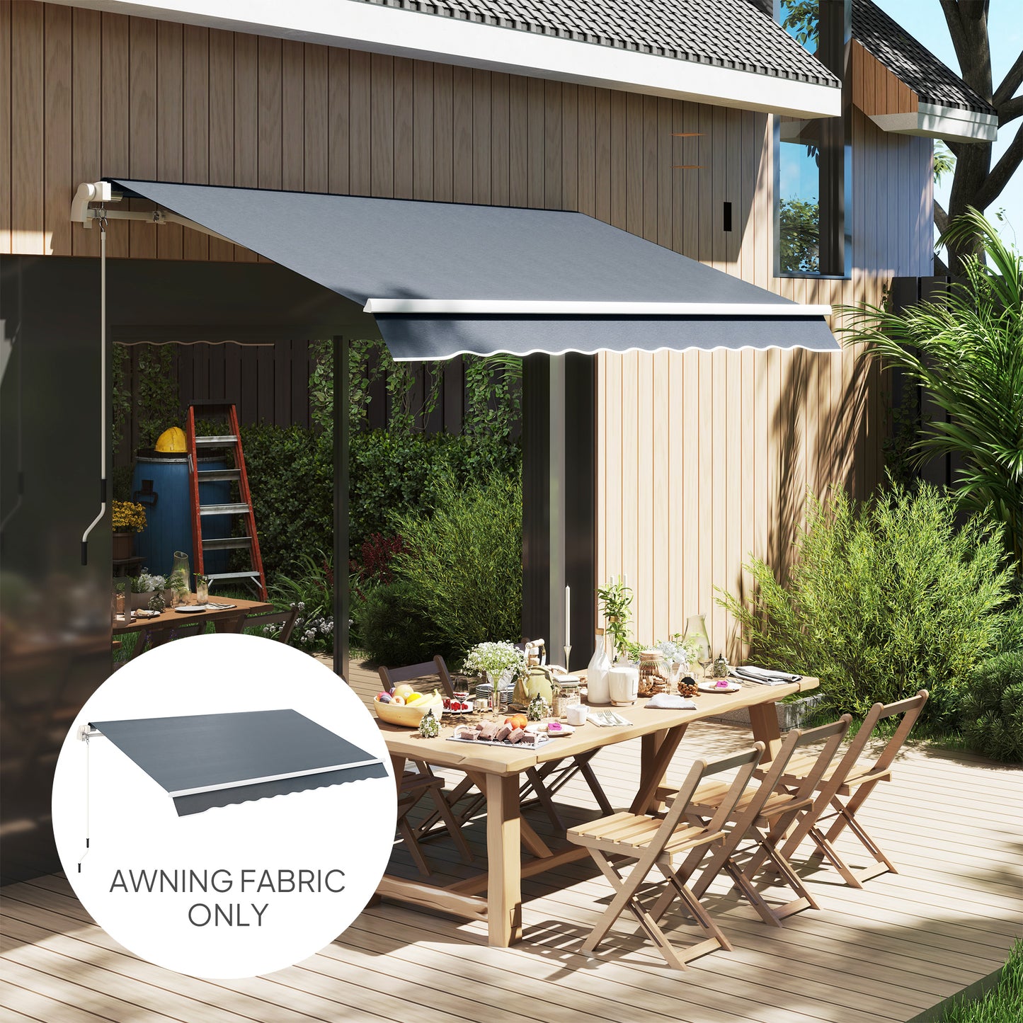 Outsunny Awning Replacement Canopy, UPF 50+ Awning Fabric, Water Resistant Sun Shade Cover for 3 x 2.5 m Garden Awning (Fabric Only), Grey