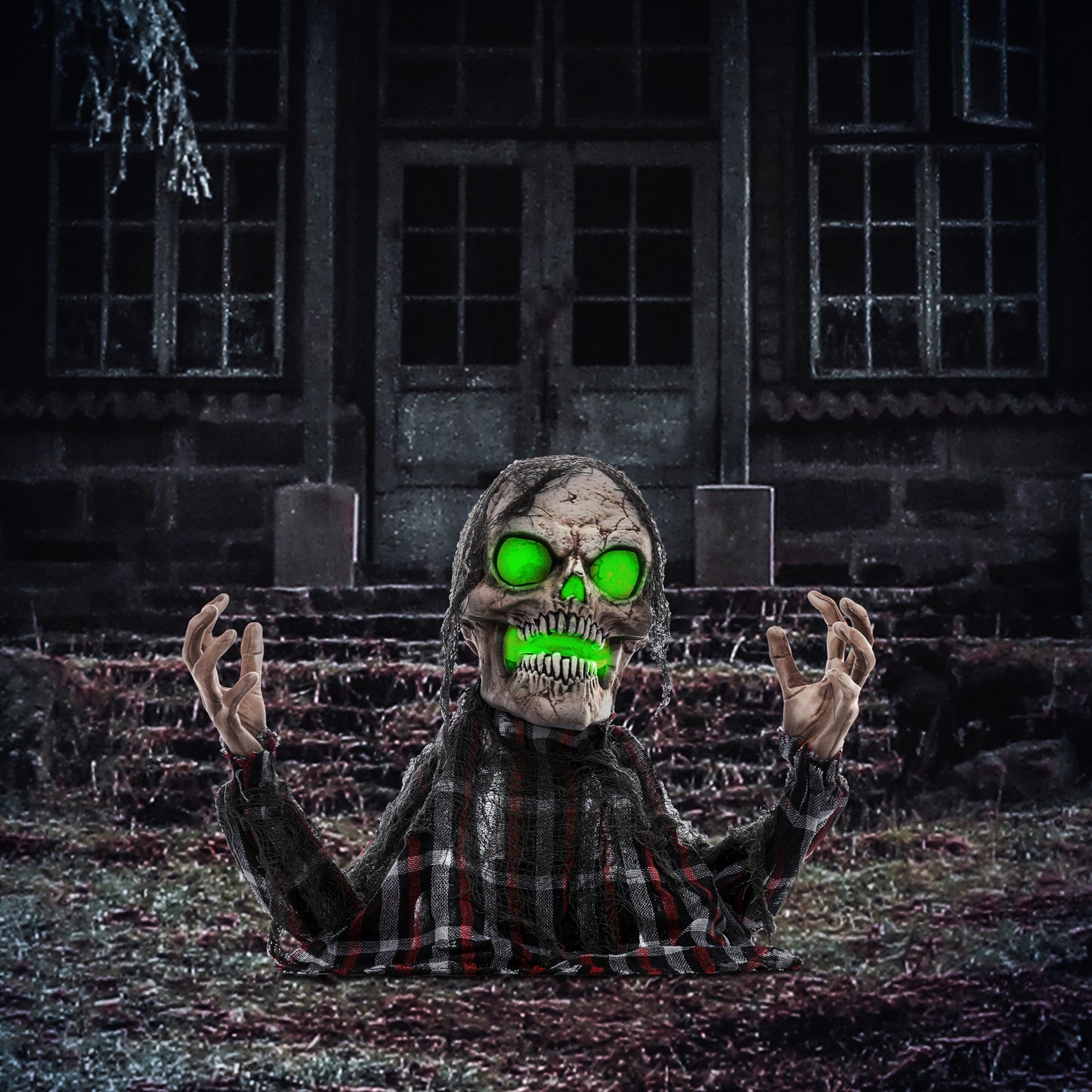 HOMCOM 70cm Groundbreaker Skeleton Halloween Animatronic with Sound, Lights, and Effects