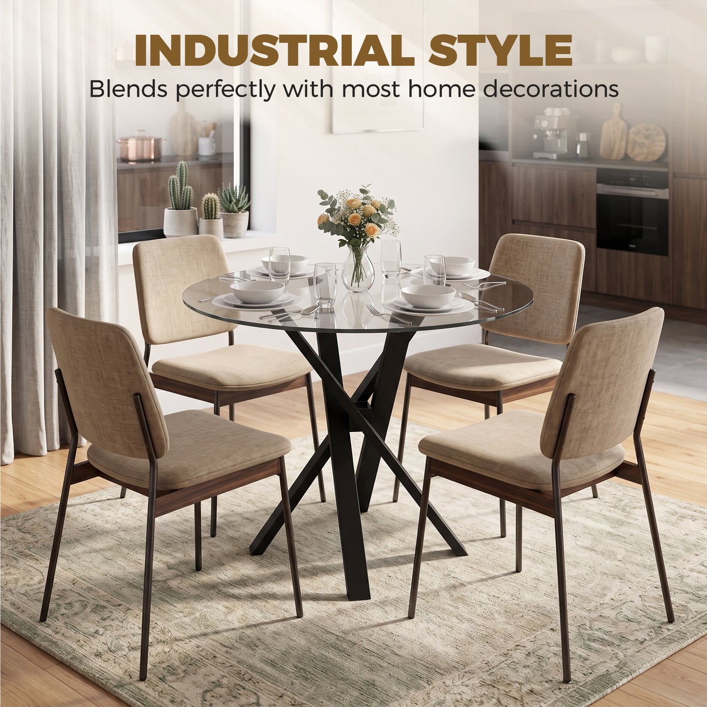 HOMCOM Round Dining Table for 4, 80cm Modern Kitchen Table with Tempered Glass Top and Cross Steel Legs, Clear