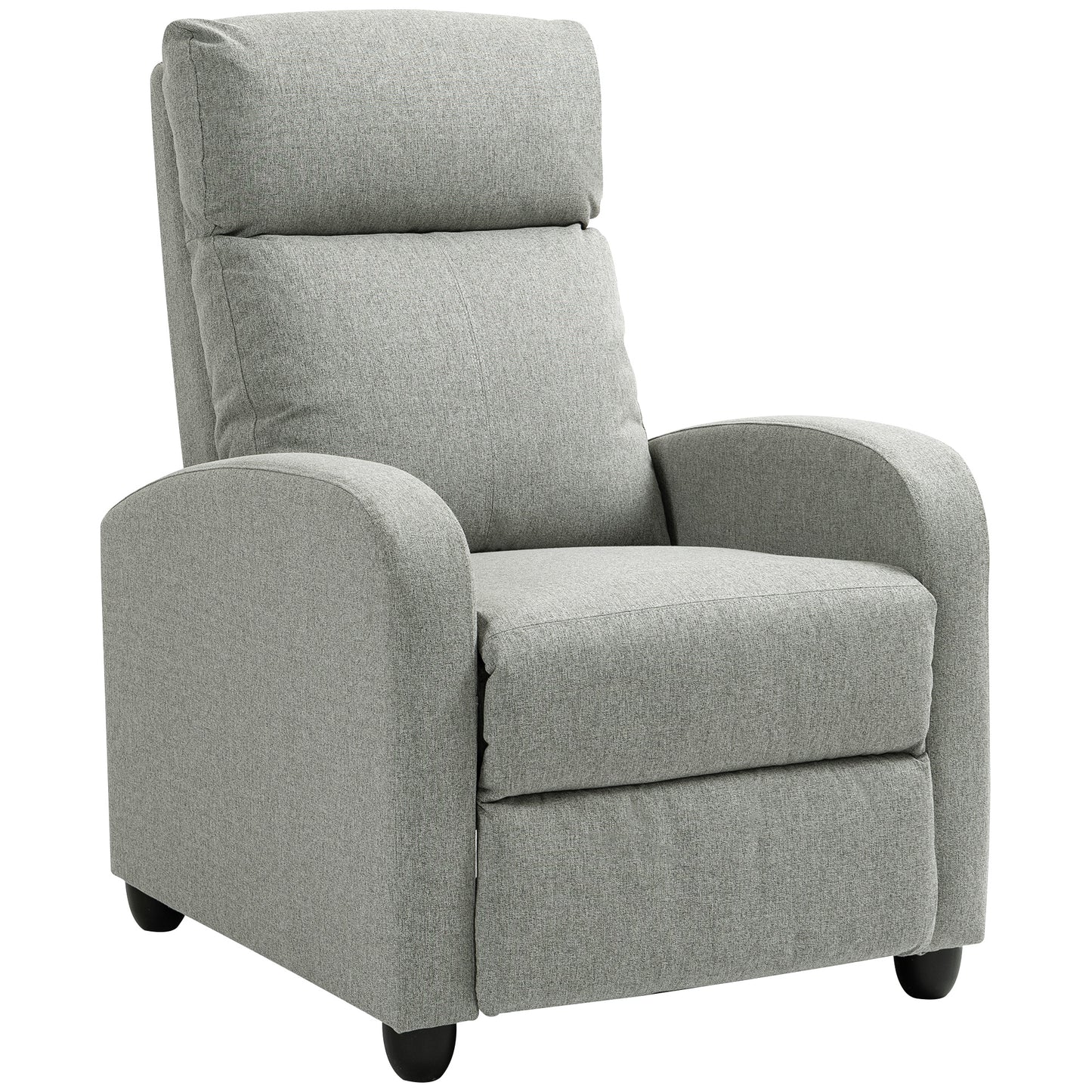 HOMCOM Push Back Recliner Armchair with Adjustable Footrest and Padded Seat, Light Grey