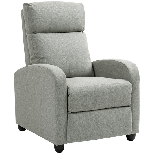HOMCOM Push Back Recliner Armchair with Adjustable Footrest and Padded Seat, Light Grey