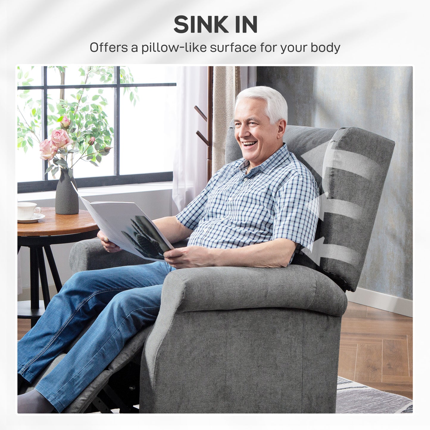 HOMCOM Power Lift Recliner Armchair, Electric Lift Chair for Elderly with Remote, Side Pockets, Extended Footrest, Fabric, Charcoal Grey