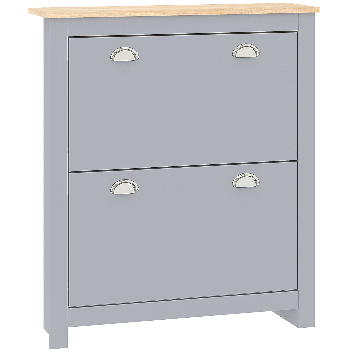 HOMCOM 2 Drawer Modern Shoe Cabinet, Hallway Wooden Storage Organizer with Flip Doors, Adjustable Shelf for 12 Pairs, Grey