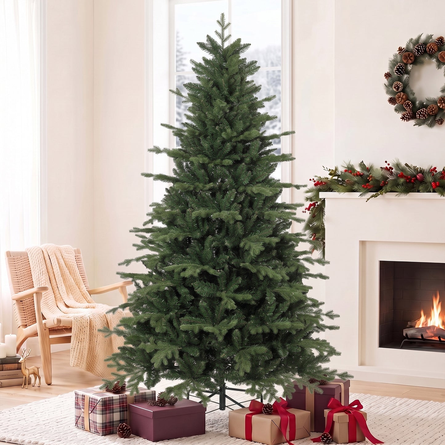 HOMCOM 7ft Artificial Christmas Tree with 2080 Realistic Tips, Hinged Xmas Tree with Wide Shape for Home Office, Green