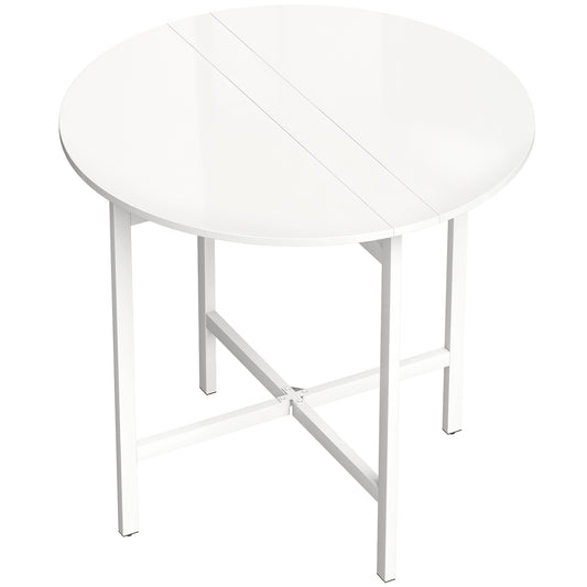 HOMCOM Collapsible Drop Leaf Table, Folding Dining Table for Small Spaces, Extendable Kitchen Table with Steel Frame, White