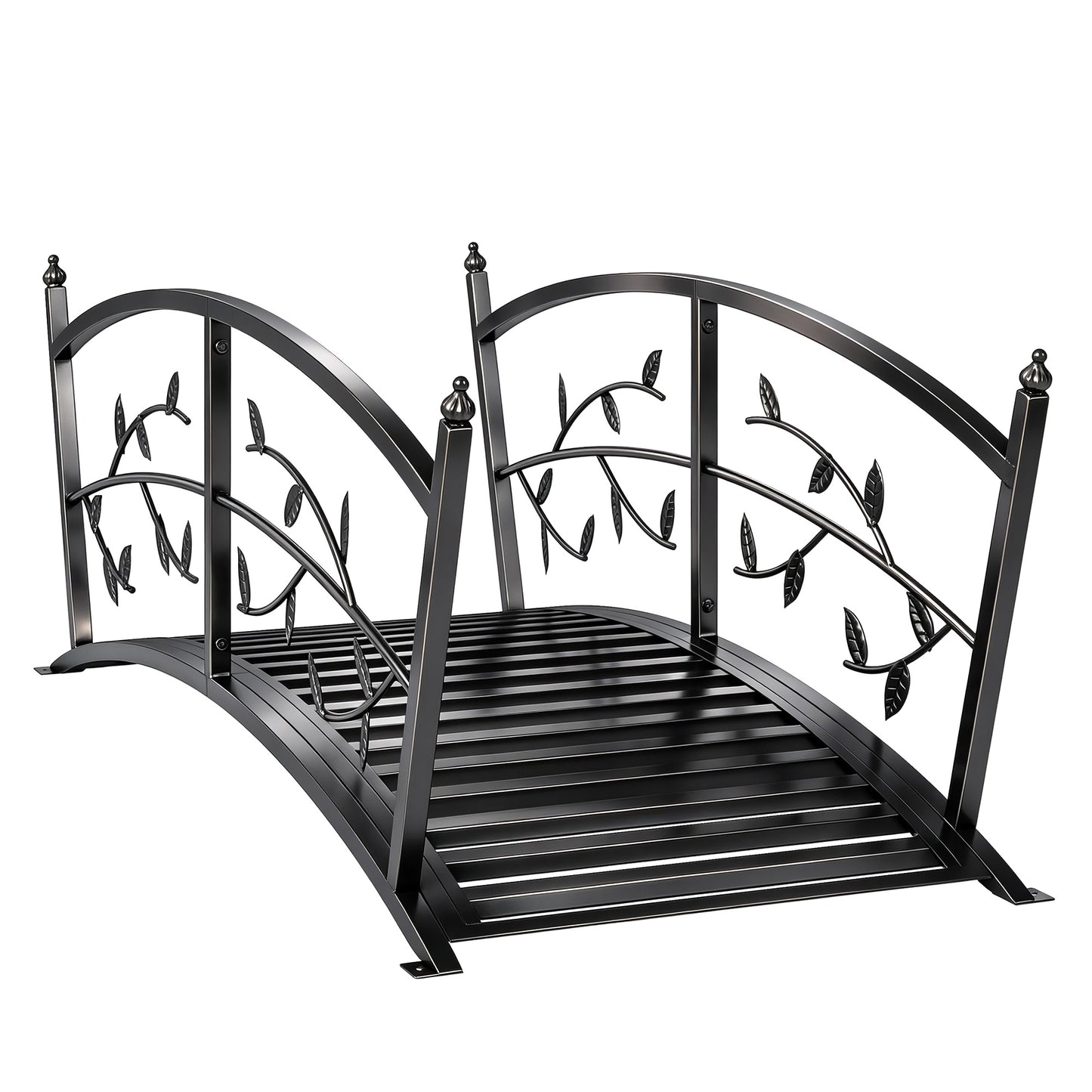 Outsunny 1.2M Metal Garden Bridge with Safety Railings, Outdoor Pond Bridge, Arch Decorative Footbridge for Creek Stream