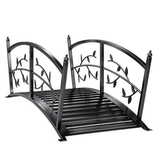 Outsunny 1.2M Metal Garden Bridge with Safety Railings, Outdoor Pond Bridge, Arch Decorative Footbridge for Creek Stream