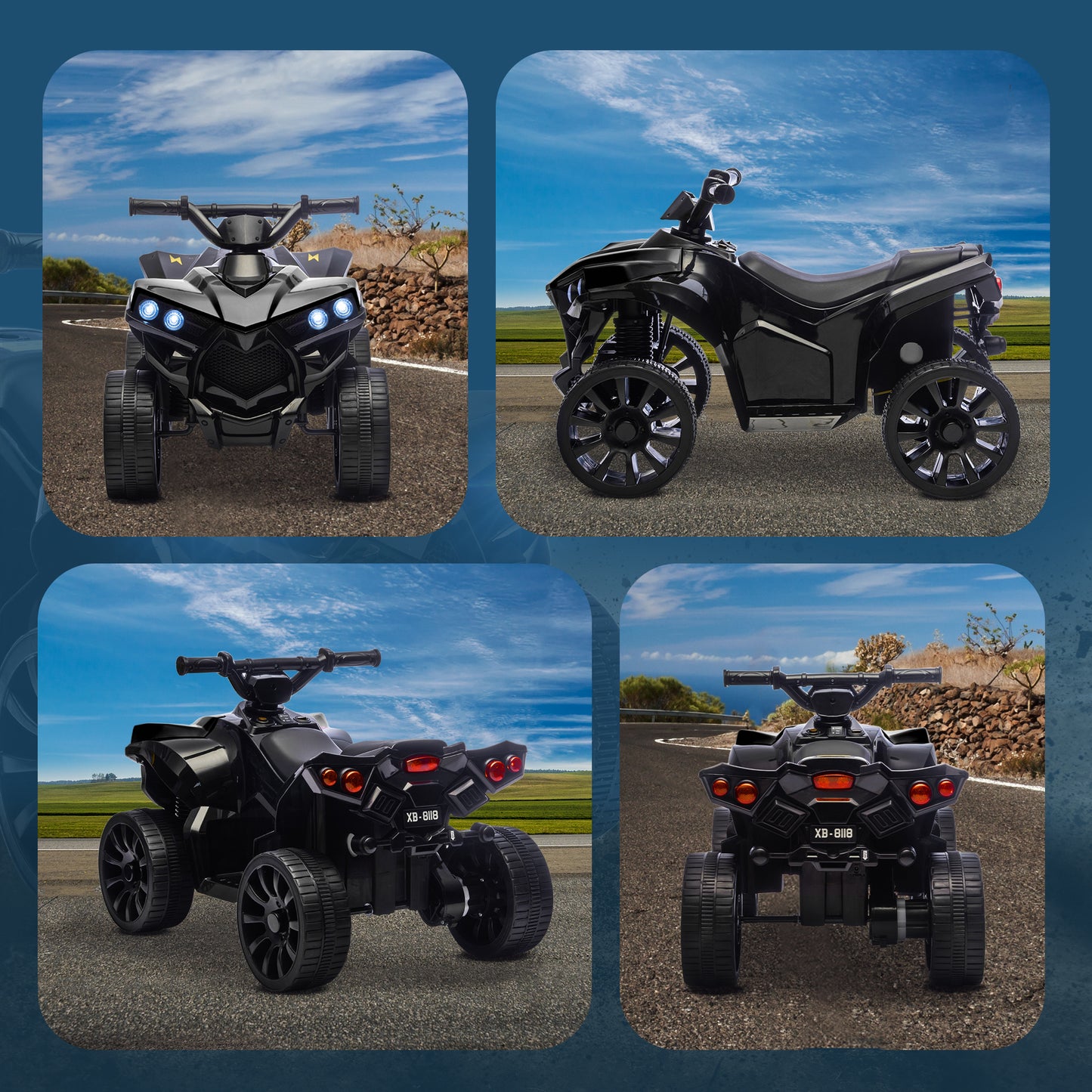 AIYAPLAY 6V Kids ATV, 4 Wheeler Electric Ride on Car with Music and LED Headlights, for Ages 3-8 Years Boys and Girls, Black