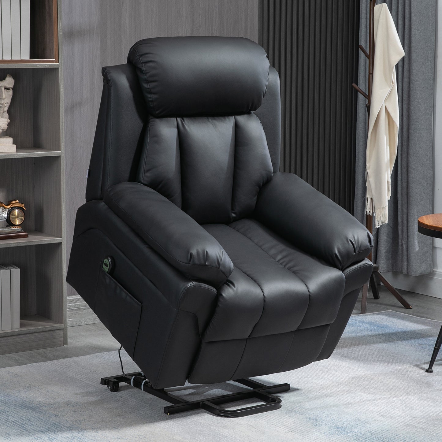 HOMCOM Power Lift Chair Recliner for Elderly, Electric Faux Leather Armchair with Remote Control and Side Pockets, Black