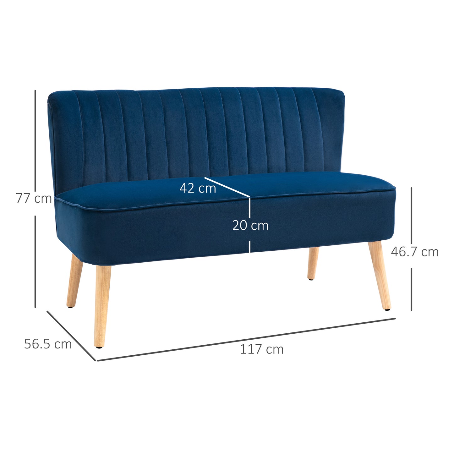 HOMCOM Modern Double Seat Sofa Foam Padding High Back Soft Comfortable Compact Couch Home Office Dark Blue