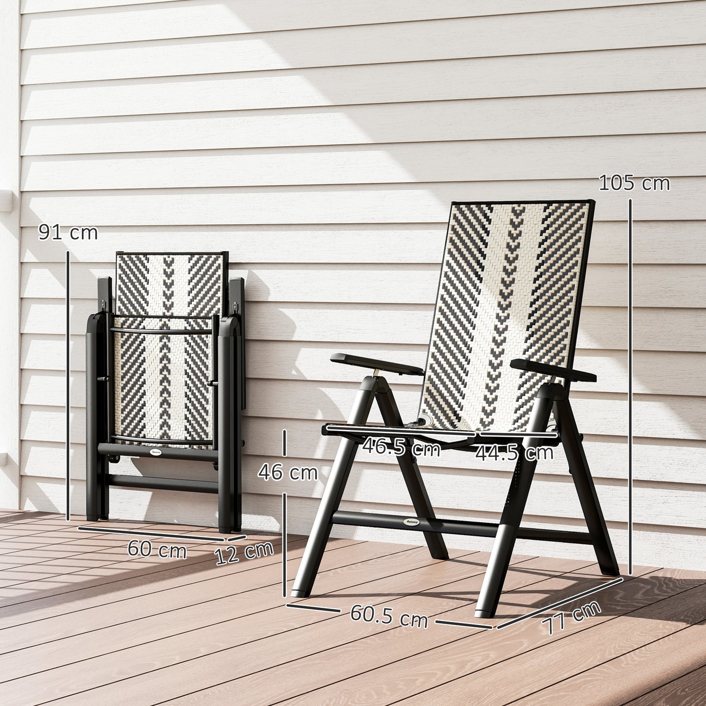 Outsunny Rattan Reclining Garden Chairs - Black