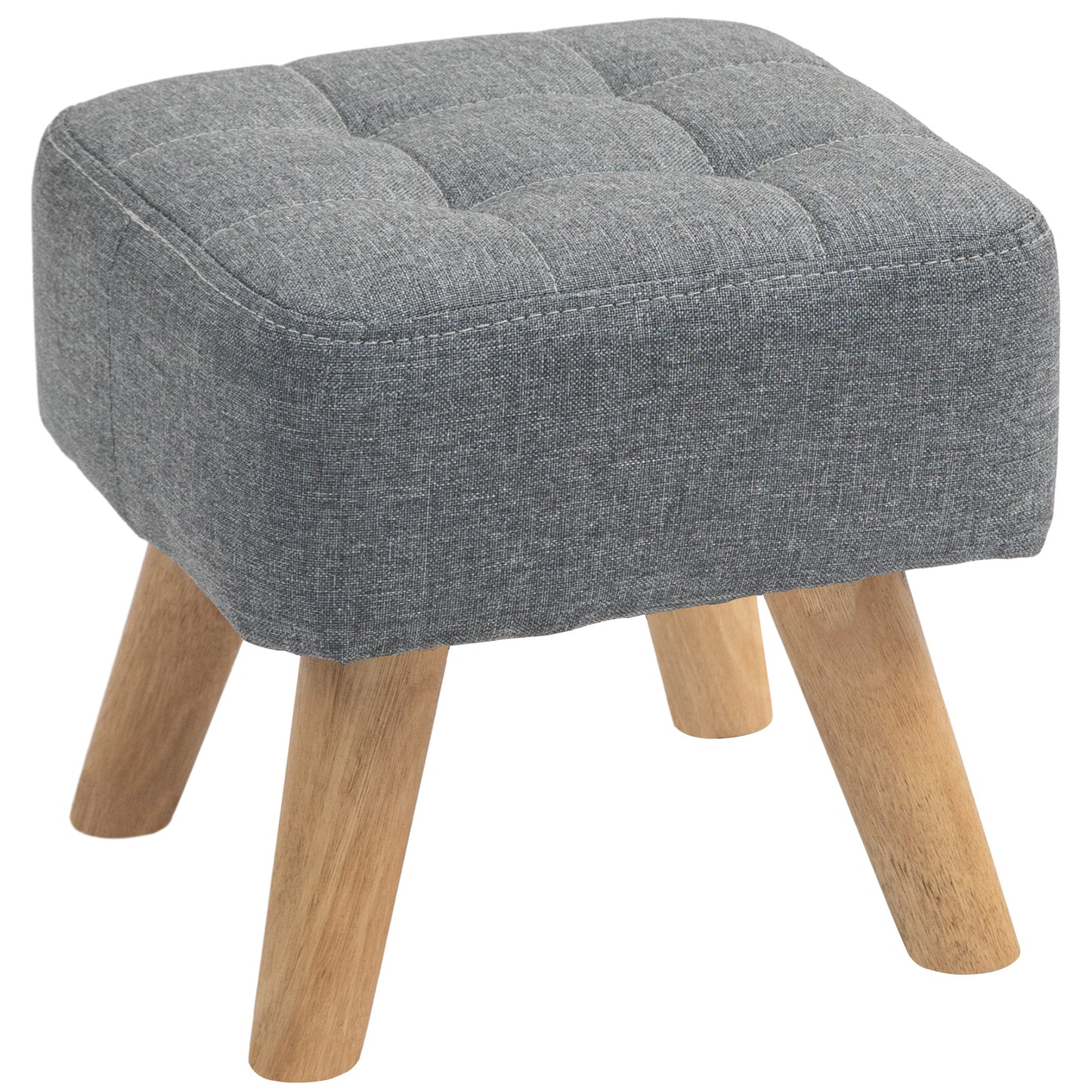 HOMCOM Modern Tufted Footstool, Fabric Foot Stool with Rubber Wood Legs, Padded Seat, for Living Room, Bedroom, Entryway, Grey