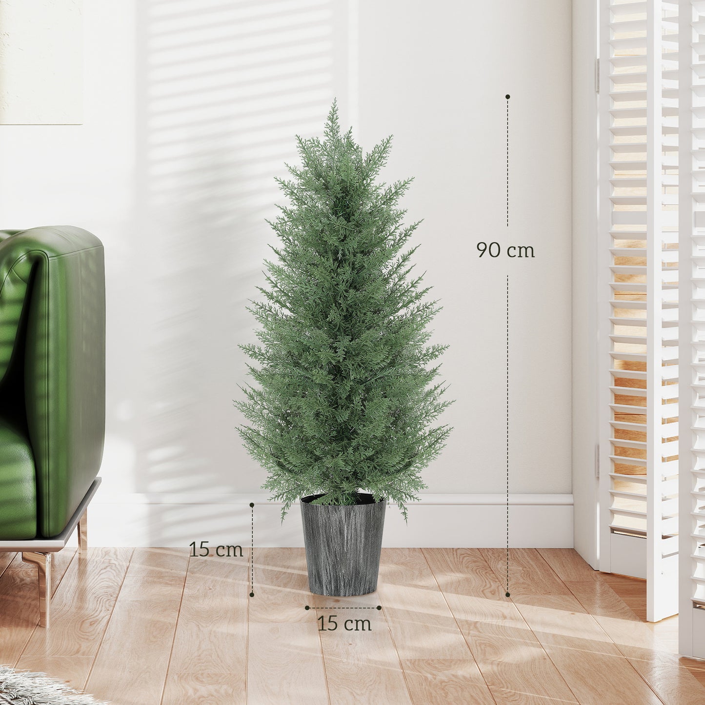 HOMCOM Set of 2 90cm Artificial Cypress Trees, UV Resistant with Decorative Pot, Fake Plants for Indoor/Outdoor Decor, Green