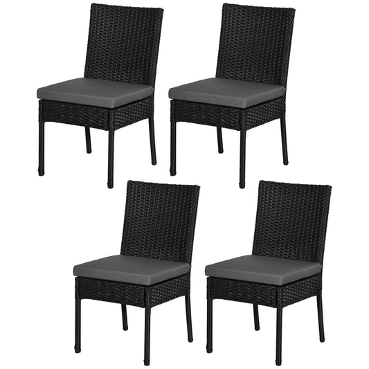 Outsunny Set of Four Armless Rattan Garden Chairs - Black