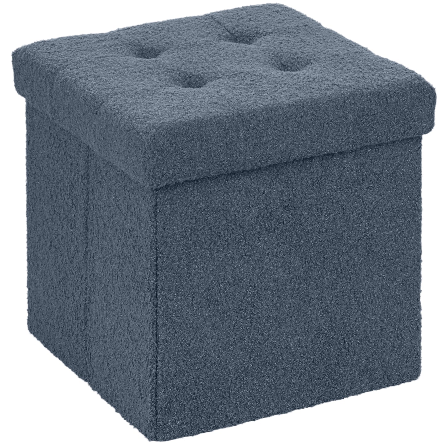 HOMCOM Foldable Sherpa Fleece Storage Ottoman - Blue