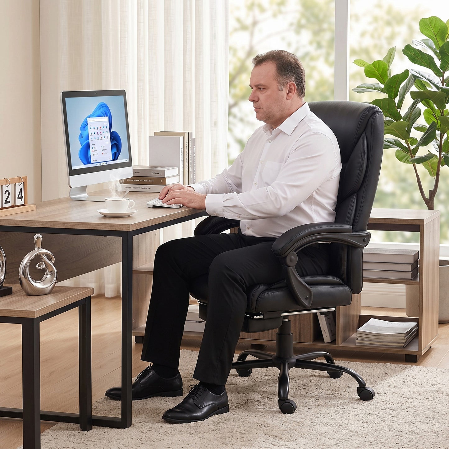 HOMCOM Executive Office Chair, 180kg Big and Tall PU Desk Chair with Linked Armrests, Black