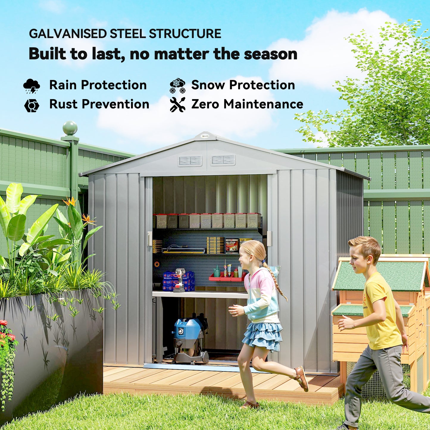 Outsunny 7 x 4ft Lockable Metal Garden Tool Storage Shed Storage - Grey