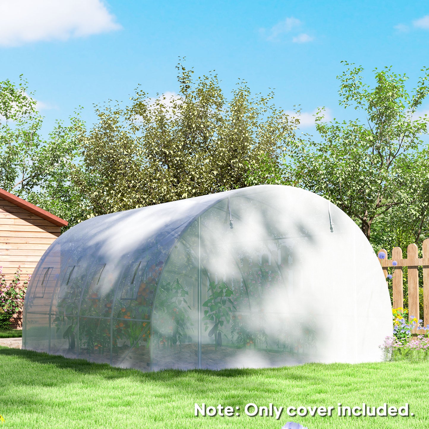 Outsunny Greenhouse Replacement Cover, 4x3x2m, for Tunnel Walk-in Greenhouse, Roll-up Windows/Door, Outdoor, PE Cover Only, White