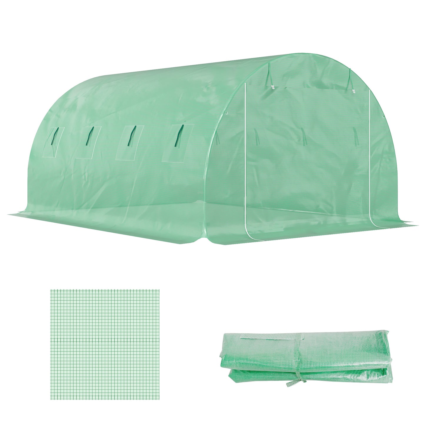 Outsunny 4x3x2m Greenhouse PE Replacement Cover ONLY for Winter Garden Tunnel Greenhouse with Roll-up Windows & Door, Green