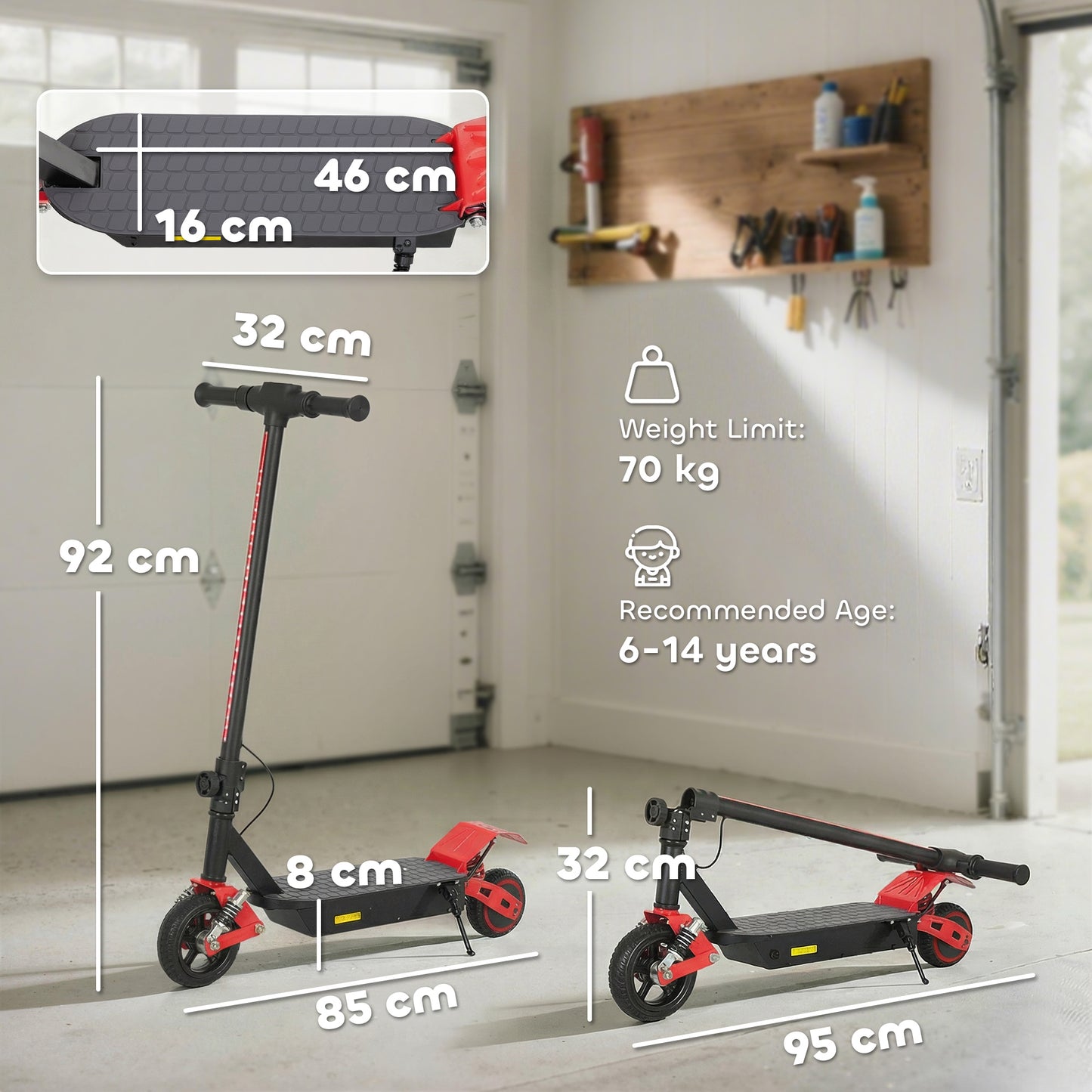 AIYAPLAY Foldable Kids Electric Scooter with LCD Display, Dual Shock Absorption, Up to 15 KM/H, Max Range 6 KM for Age 6-14, Red