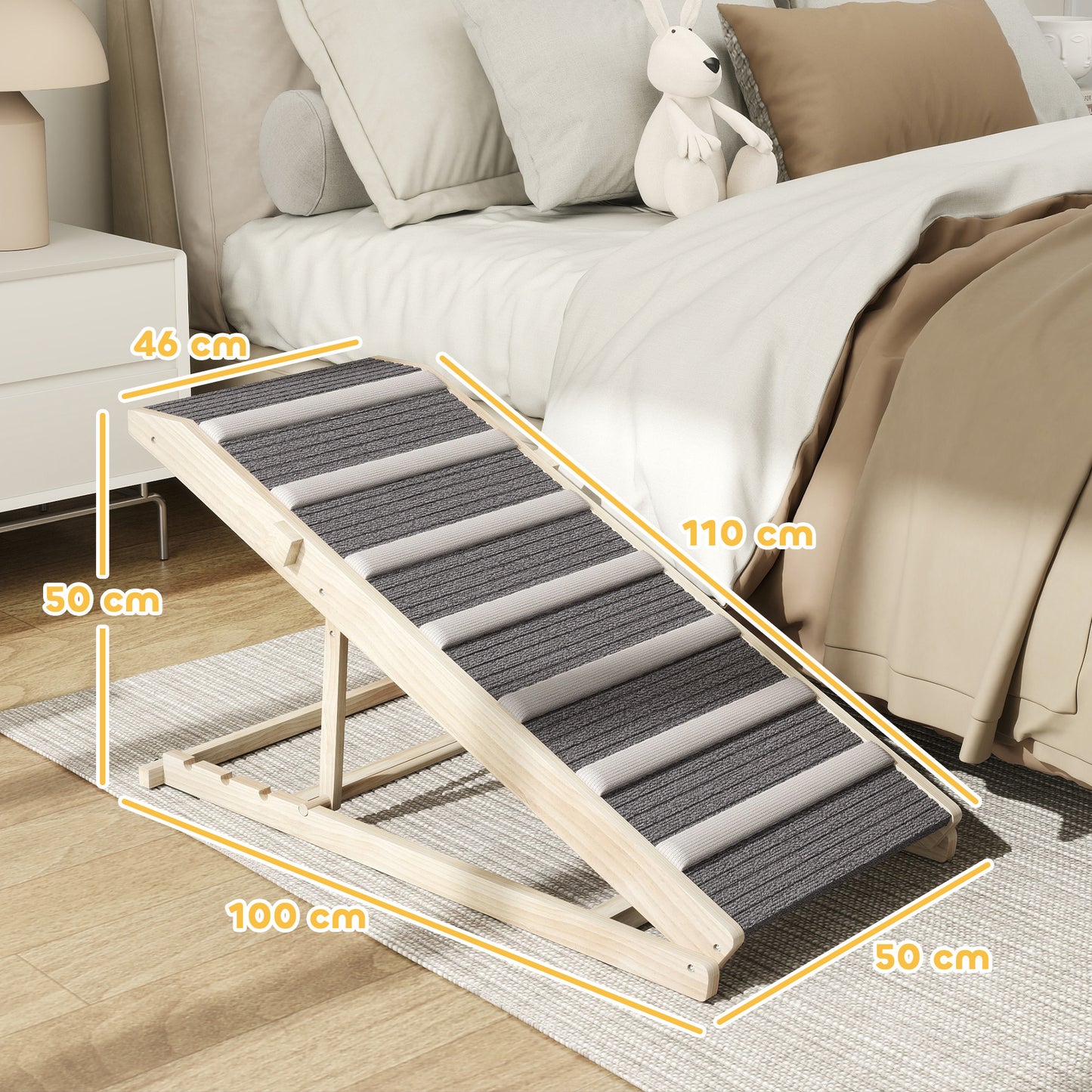 PawHut Dog Ramp for Couch, Adjustable Folding Pet Ramp, 4 Adjustable Height Dog Climbing Ladder, 35/43/47/50 cm Height