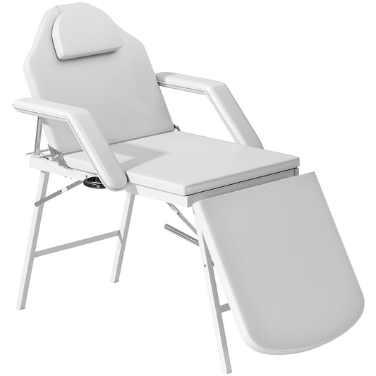 HOMCOM Portable 3-Section Foldable Massage Table, Adjustable Beauty Bed with Face Hole, Removable Headrest & Armrests for Spa, Lash, Tattoo, White