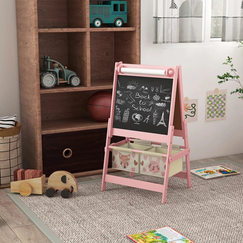 AIYAPLAY Three-In-One Kids Easel with Paper Roll, Art Easel, with Storage - Pink