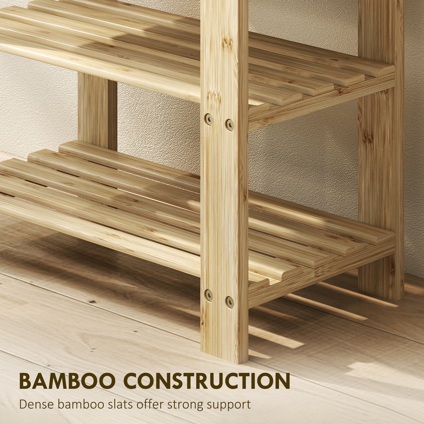 HOMCOM 3-Tier Bamboo Shoe Storage Bench - Nature Wood Finish