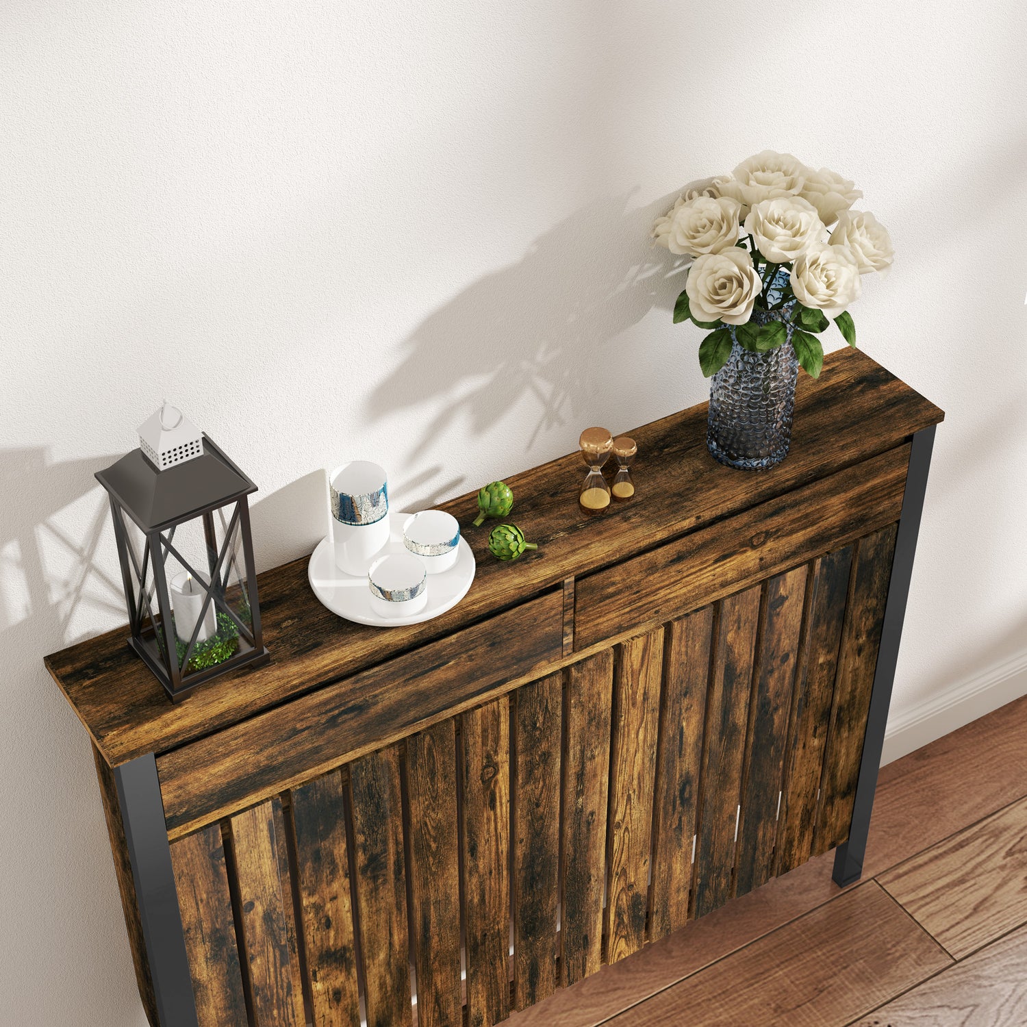Rustic Look Radiator Cover HOMCOM 93 x 119cm Rustic-Look Radiator Cover - Brown/Black – mhstar.co.uk