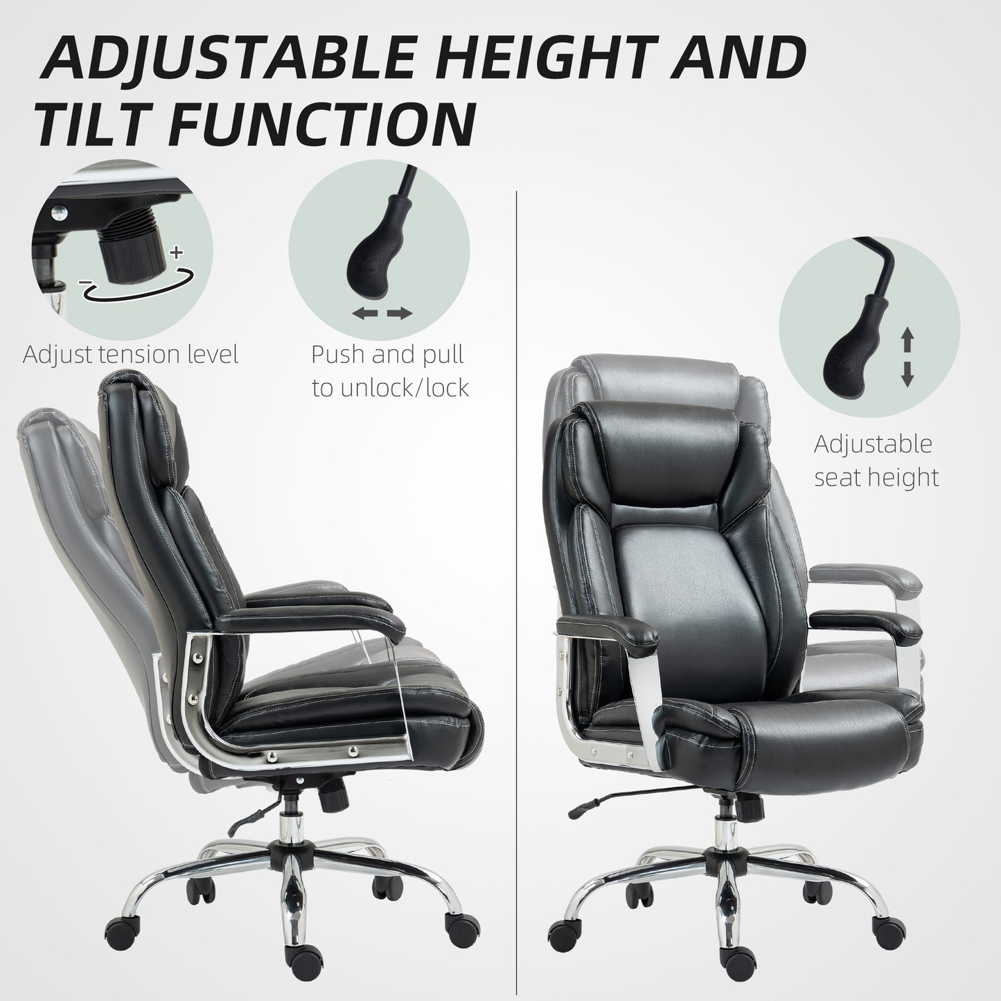 HOMCOM Ergonomic Office Chair, Faux Leather, Tilt Function, Adjustable Height, Black