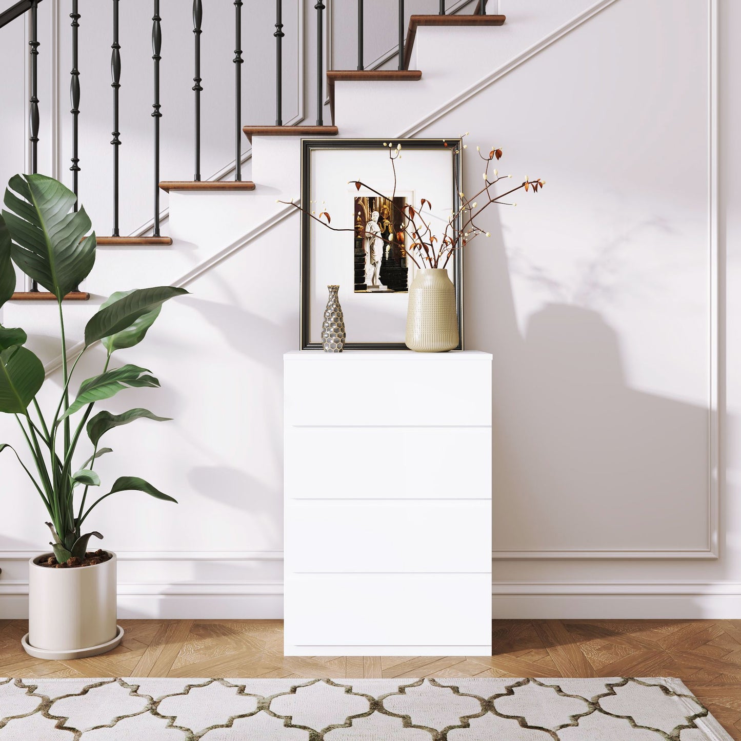 HOMCOM Chest of Drawers, 4-Drawer Storage Cabinets, Modern Dresser, Storage Drawer Unit for Bedroom - White