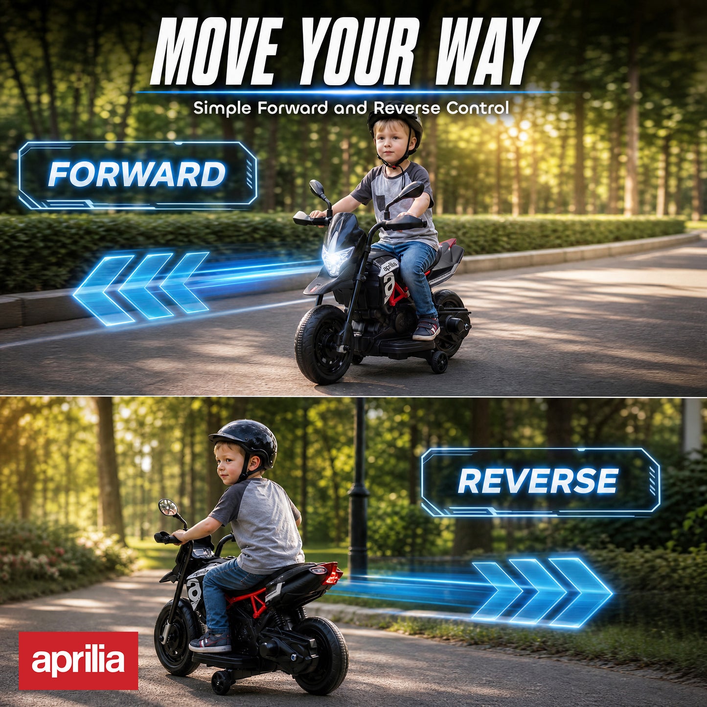 AIYAPLAY 6V Kids Electric Motorbike with Training Wheels, Headlight, Music, Horn for 80-110 cm Height, 18 Months-4 Years, Black