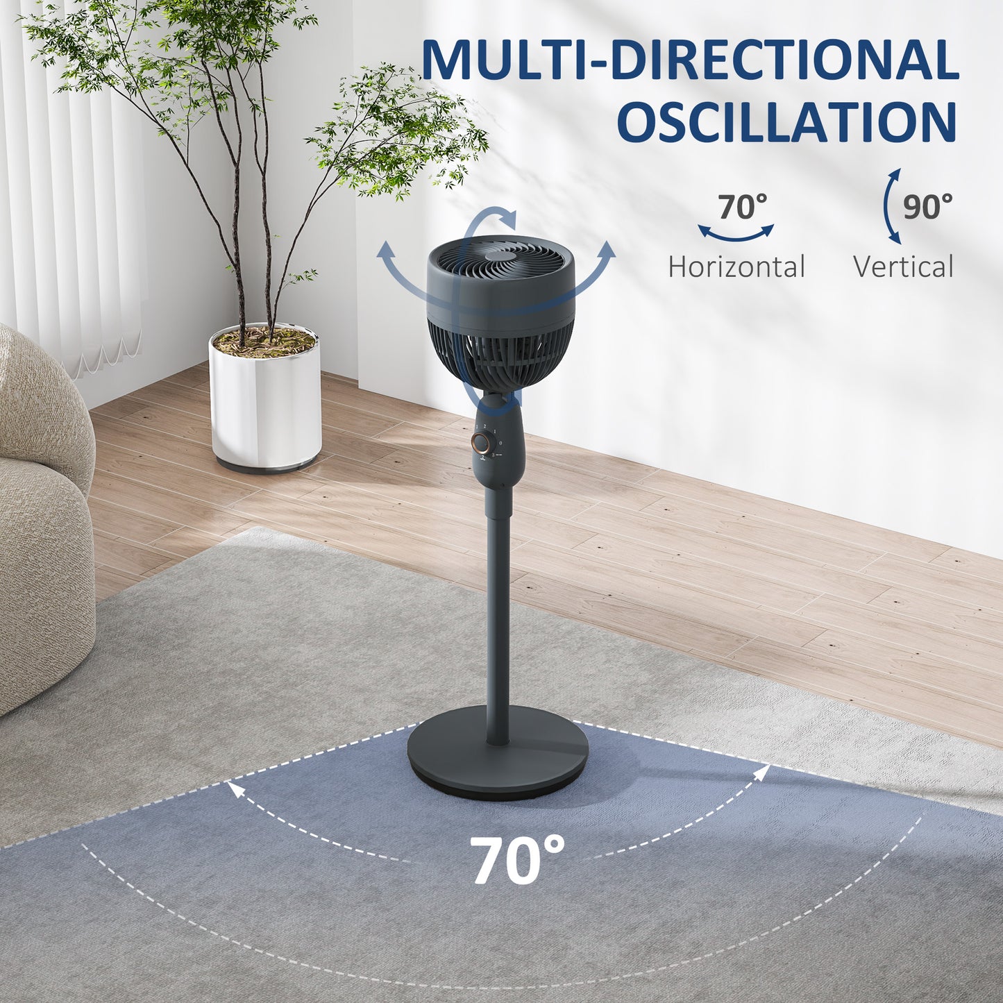 HOMCOM 12" Pedestal Fan, Powerful Air Circulator, 3 Speeds, Oscillating for Bedroom, Home & Office, Grey