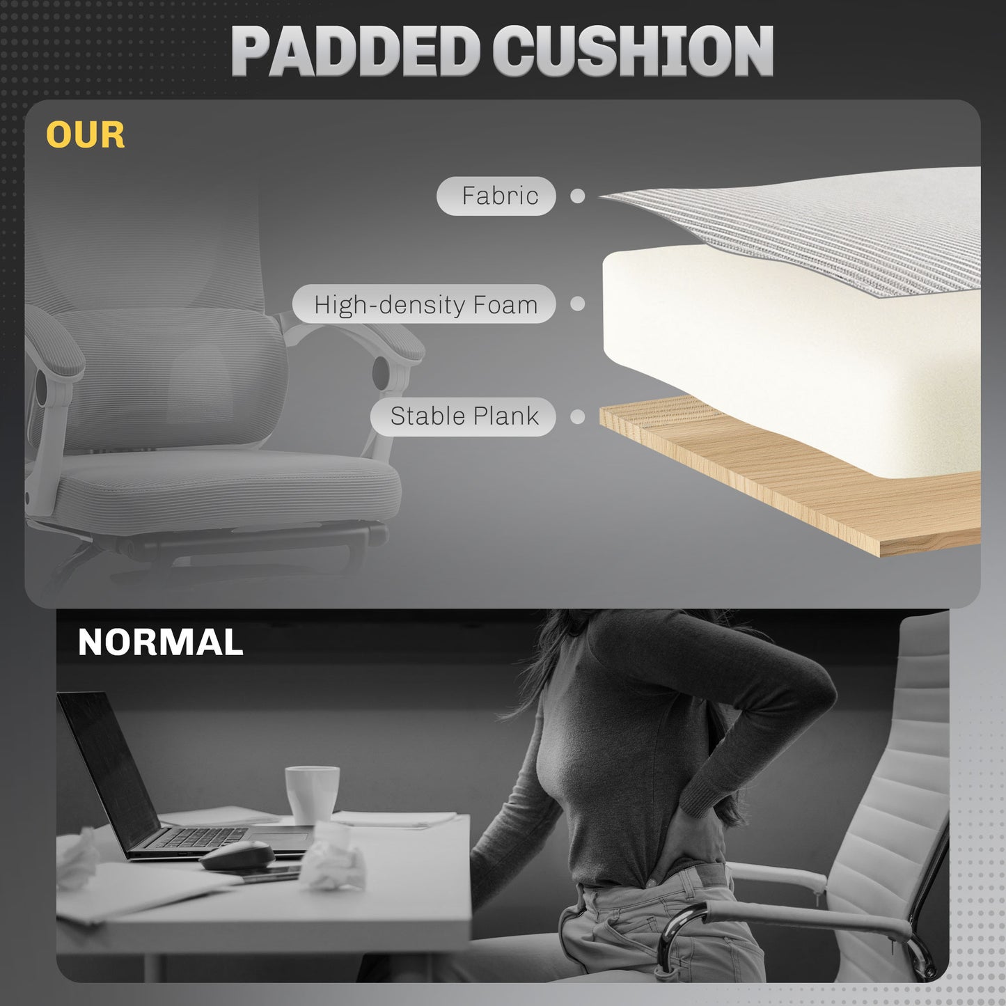 HOMCOM Ergonomic Office Chair, Mesh High Back, Adjustable Lumbar Support & Headrest, Footrest, Reclining Swivel, Home Study, Grey