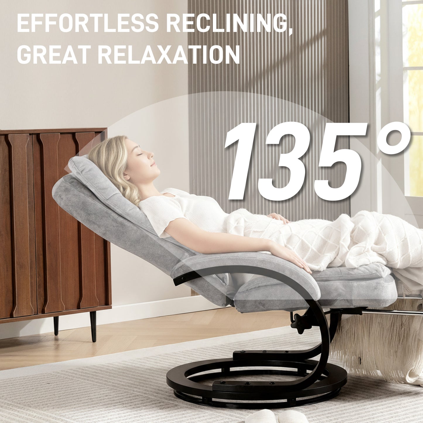 HOMCOM Swivel Recliner Chair with Footrest, Manual Recliner Armchair with Wooden Base, Bedroom, Grey