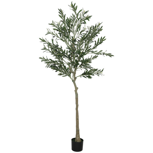 HOMCOM 6ft Artificial Silk Olive Tree, 900 Leaves, 40 Olives, in Pot, Perfect for Home, Office, Living Room Decor, Green.