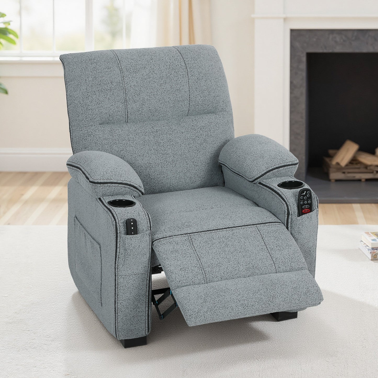 HOMCOM Electric Massage Recliner Chair Velvet Grey