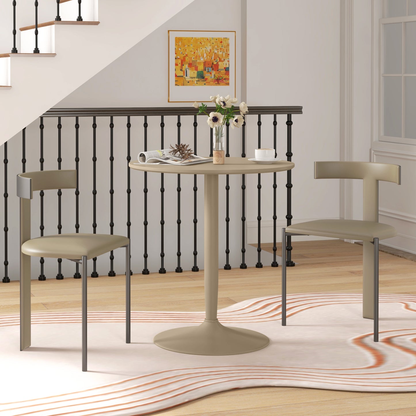 HOMCOM Round Dining Table, Modern Dining Room Table with Steel Base, Non-slip Foot Pad, Space Saving Dining Table, Light Brown