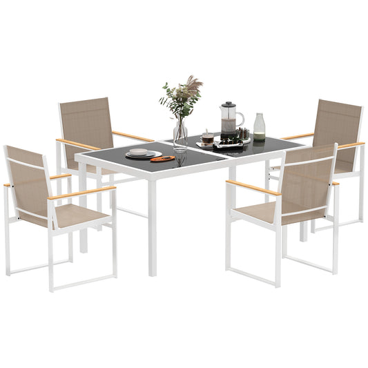 Outsunny 5 Piece Garden Furniture Set with 4 Armchairs and Tempered Glass Table Top, for Deck, Balcony