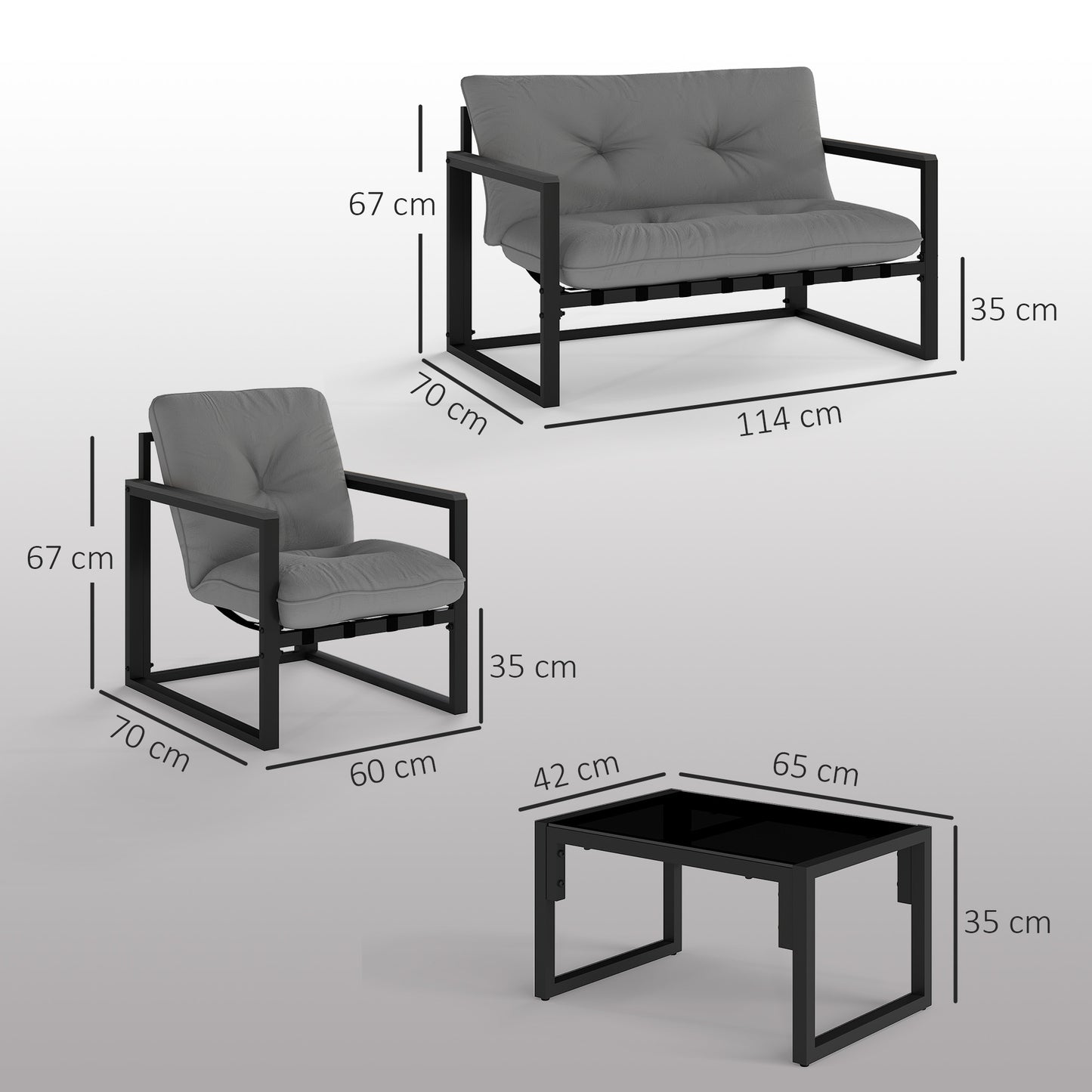 Outsunny 4-Piece Garden Furniture Set: Loveseat Sofa, Armchairs, Glass Coffee Table, Cushions for Indoor/Outdoor Use, Dark Grey
