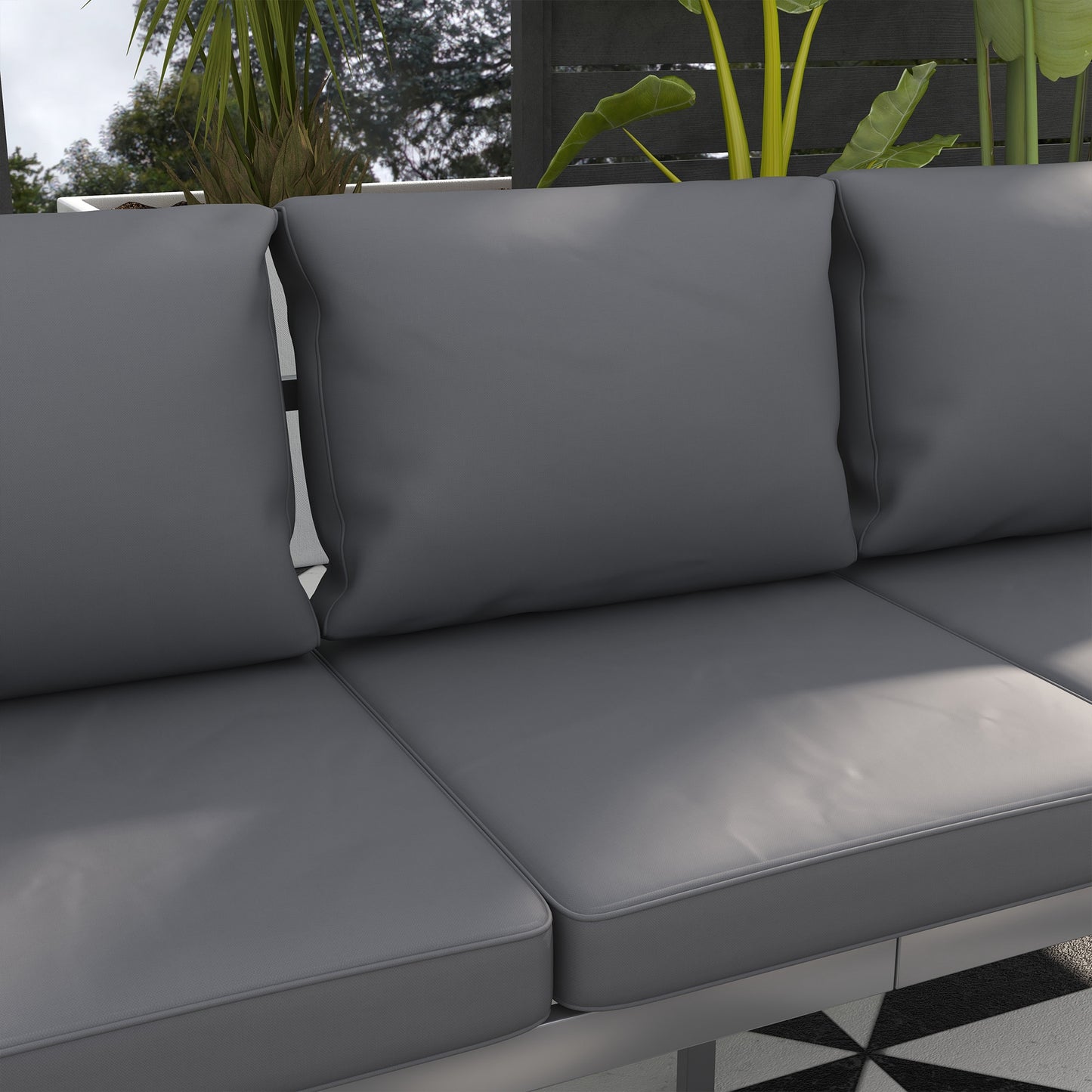 Outsunny Aluminium Three-Seater Garden Bench with Cushions - Grey