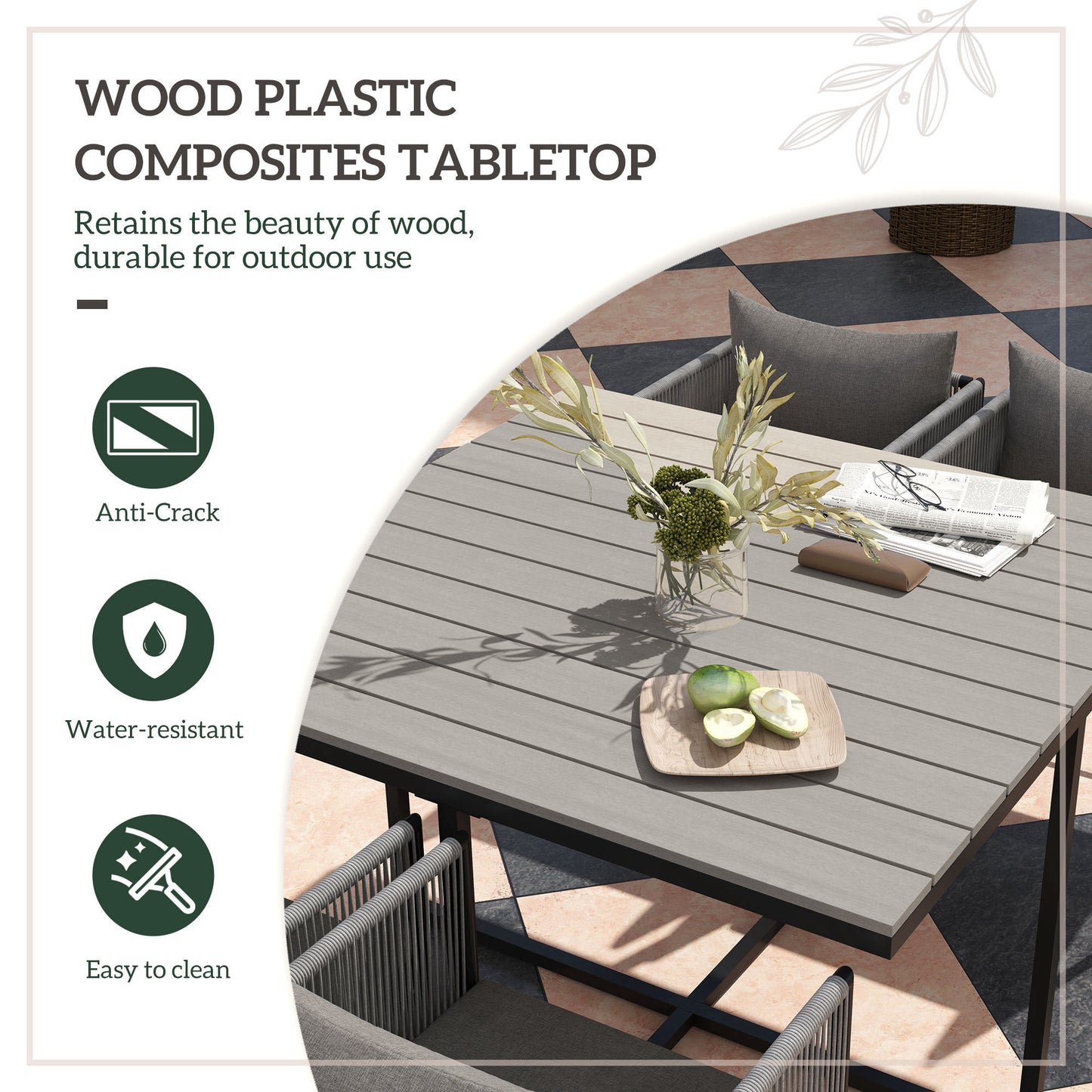 Outsunny 4 Seater Rattan Cube Dining Set with Cushions, Outdoor Table and Chairs, Wood Grain Top for Patio, Balcony, Grey