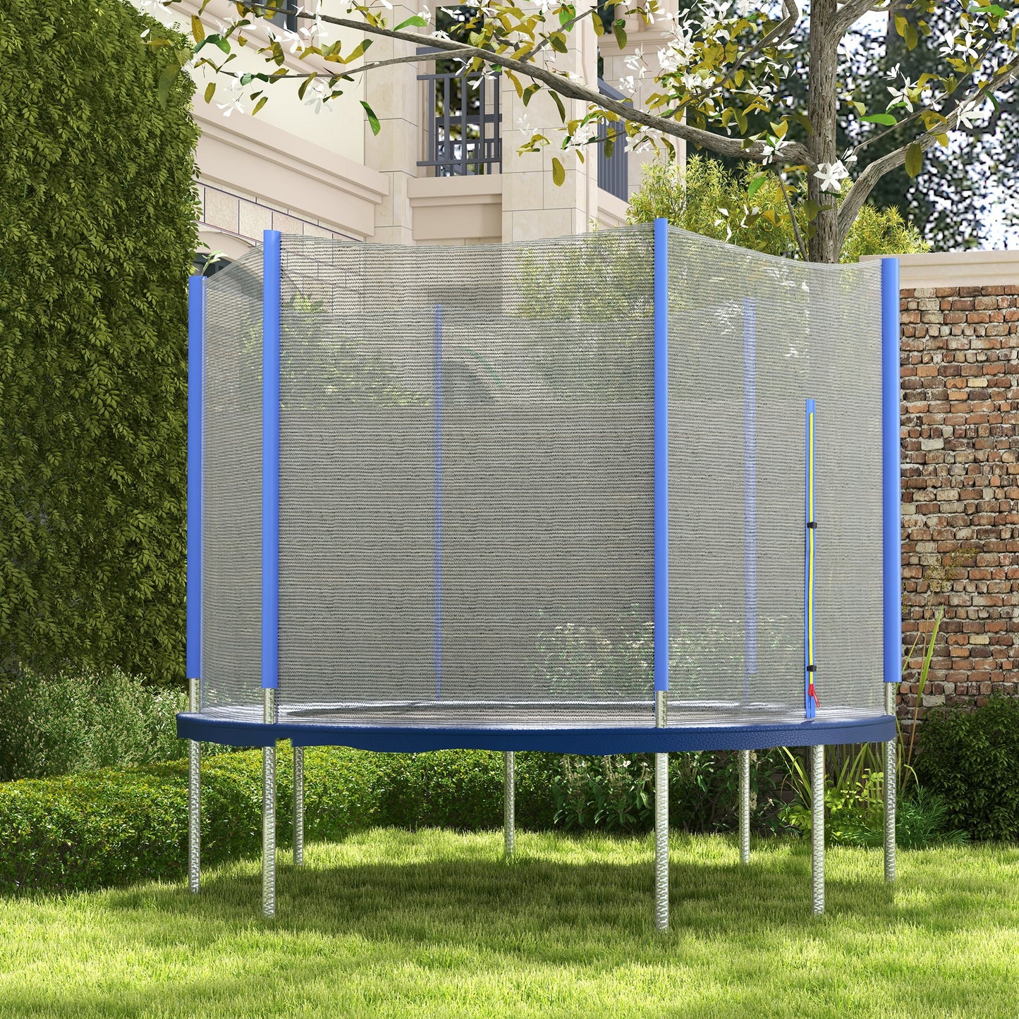 SPORTNOW 8ft Trampoline Net Replacement with 6 Plastic Pole Covers, Weather-Resistant with Zipped Entrance, Poles Not Included, Blue