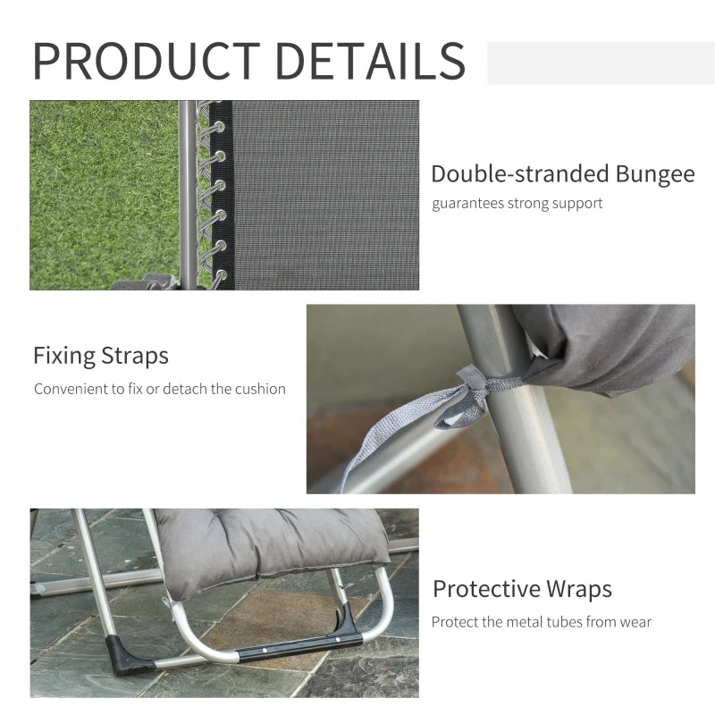 Outsunny 2 Piece Reclining Zero Gravity Chair Metal Frame Folding Garden Sun Lounger with Cushion Headrest Dark Grey