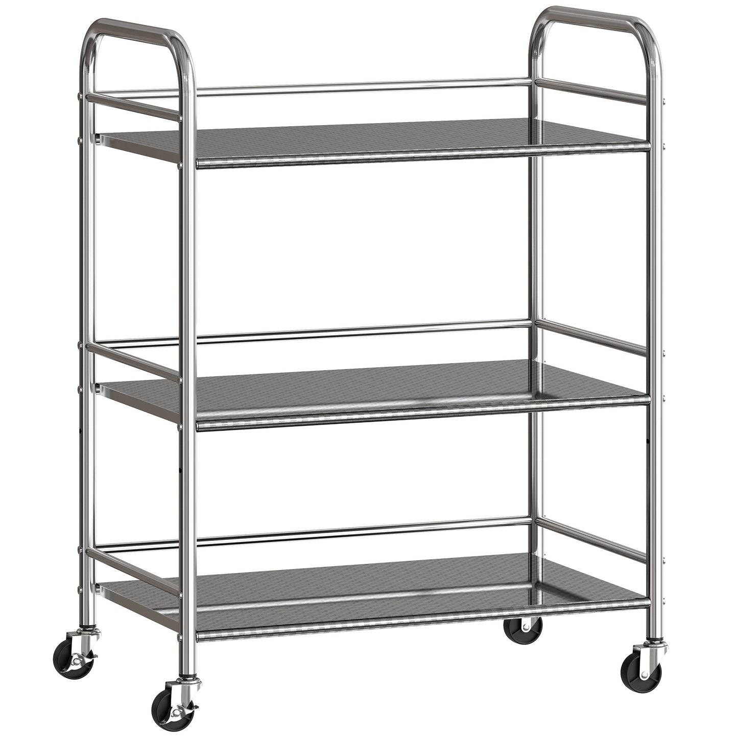 HOMCOM 3 Tier Stainless Steel Kitchen Storage Trolley with Adjustable Shelf - Silver